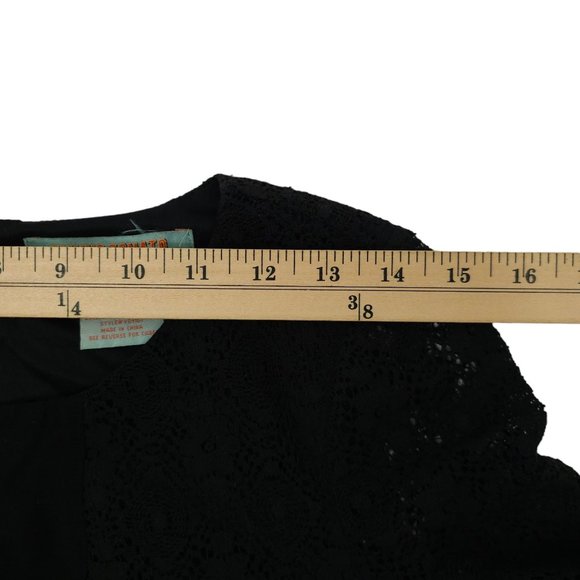 Flying Tomato Aztec Boho Tunic Top Mini Dress Long Bell Sleeve Sz M Black Lace - Picture 4 of 16